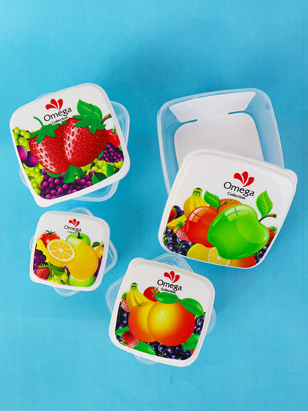 Pack of 4 Plastic Food Storage Box Square Apple
