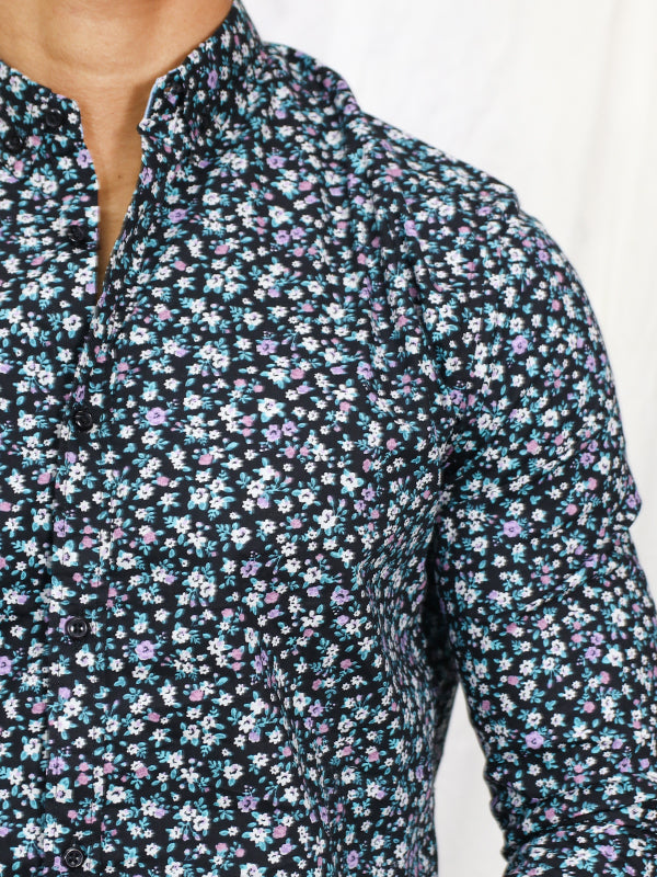 UM Men's Printed Casual Shirt Floral WBlack