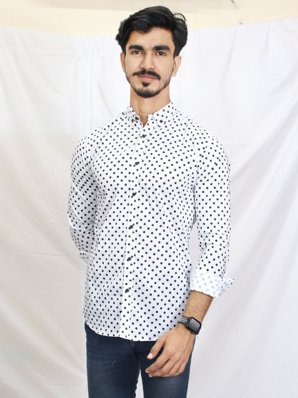 UM Men's Printed Casual Shirt Polka Dot White