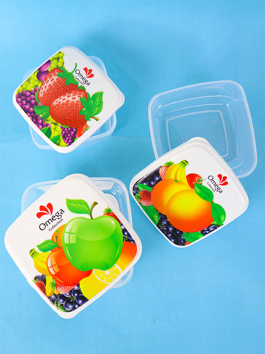Pack of 3 Plastic Food Storage Box Square Apple