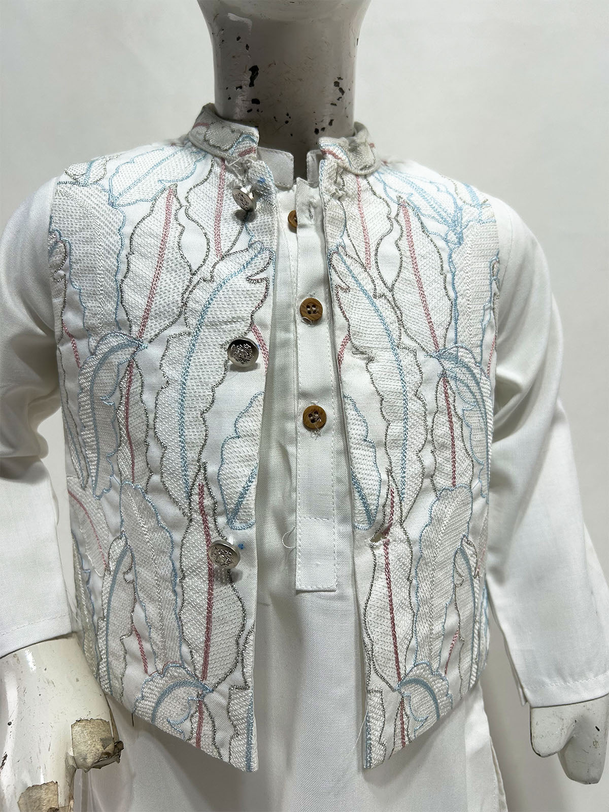1Yr - 8Yrs Pearl White Kurta Pajama with Waistcoat For Boys AM BKS240