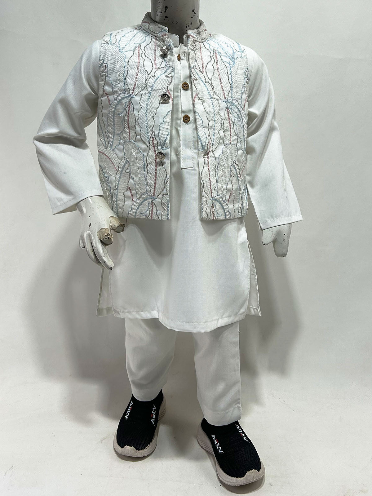 1Yr - 8Yrs Pearl White Kurta Pajama with Waistcoat For Boys AM BKS240