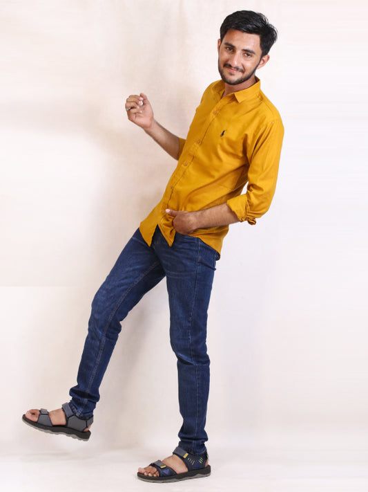 AZ Men's Chambray Casual Shirt Mustard