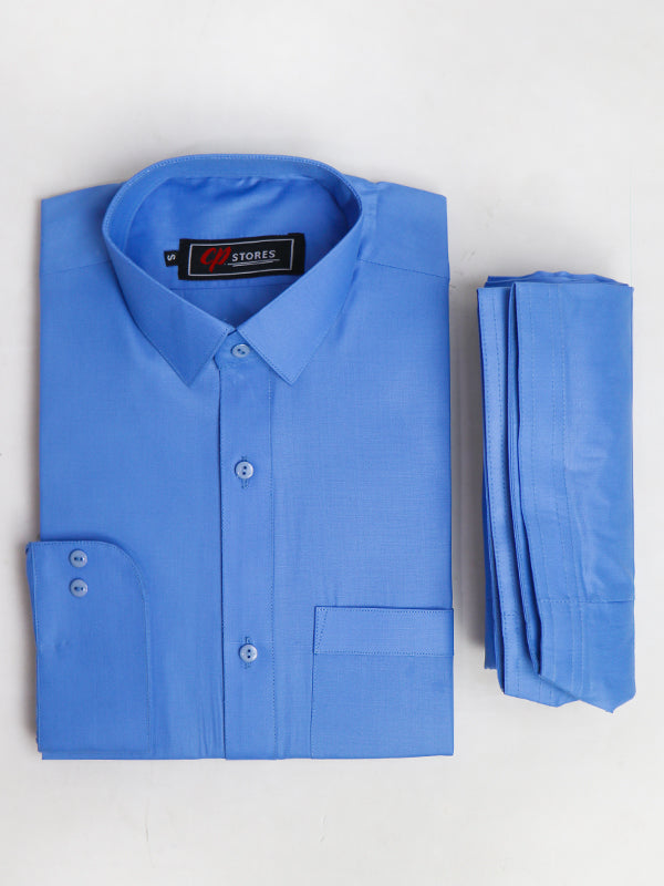 MSK10 540P AM Men's Kameez Shalwar Plain Stitched Suit Shirt Collar Blue