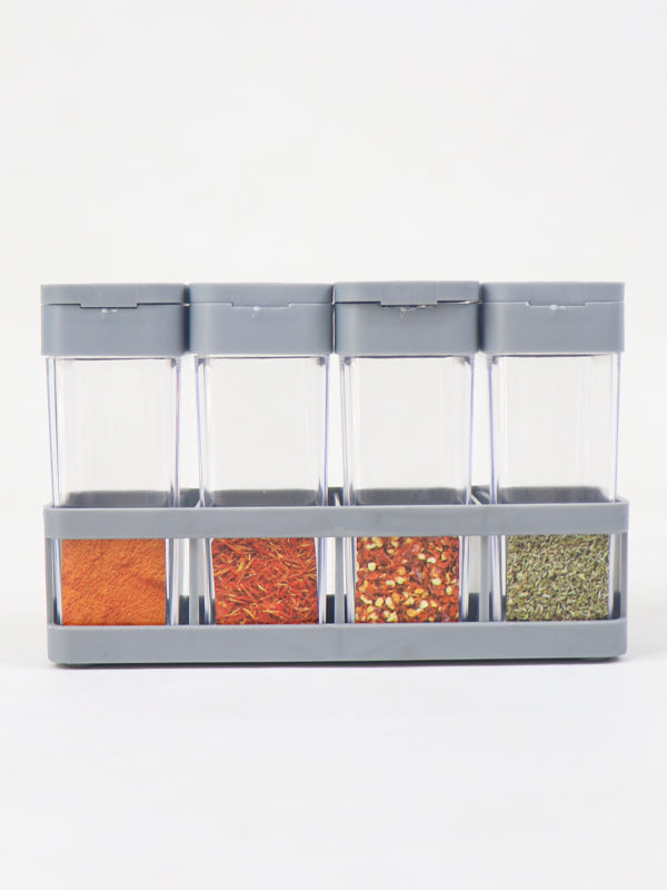 Novel Herb and Spice Rack with 4 Plastic Jar Bottles Grey