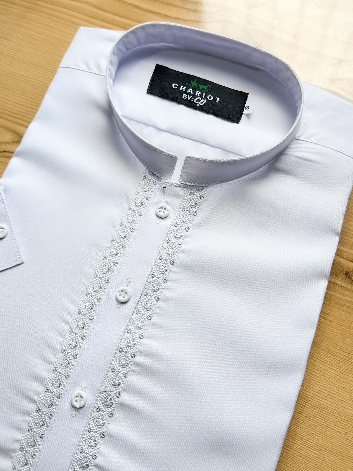 982-6 MSK511 Neel White Stitched Suit Sherwani Collar Kameez Shalwar For Men
