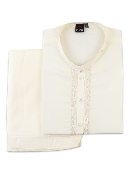 785- 2 Light Cream Stitched Suit Kameez Shalwar For Men MSK206