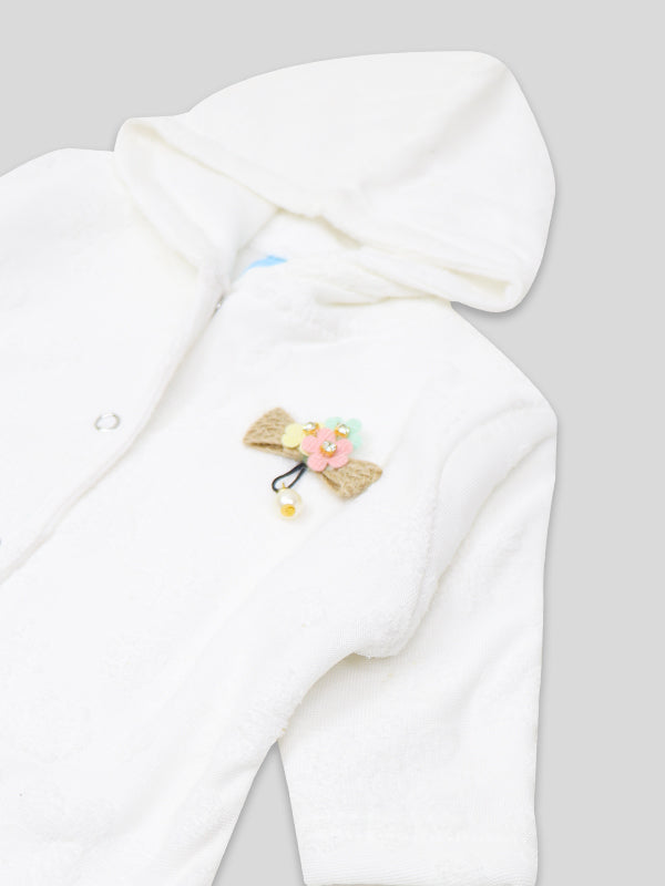 ATT Newborn Hooded Romper 3Mth - 9Mth Flower White