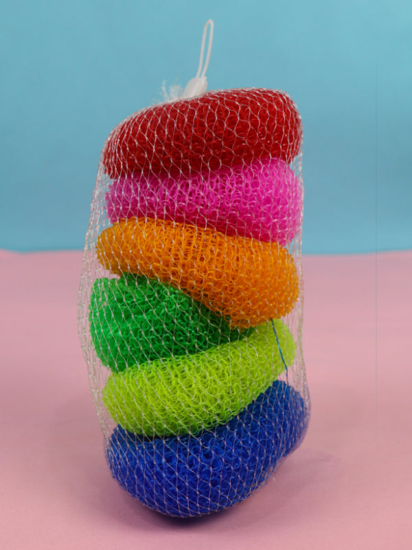 Round Nylon Plastic Scrubber Set of 6 Pieces Multicolor