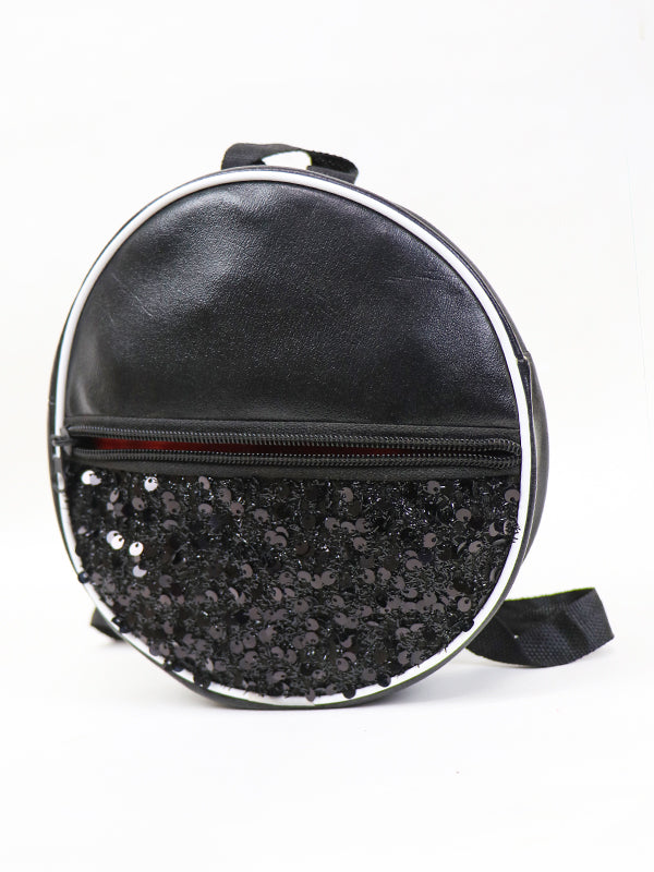 Fancy Round Glitter Bag for Girls Black