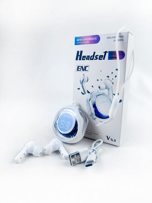 White Air 39 Transparent Wireless Stereo Earbuds MA28