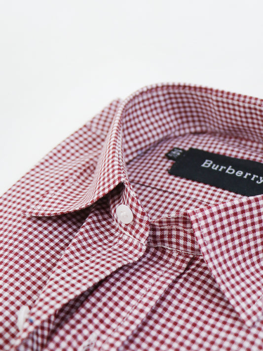 MFS12 Men's Formal Dress Shirt Dark Maroon Checks