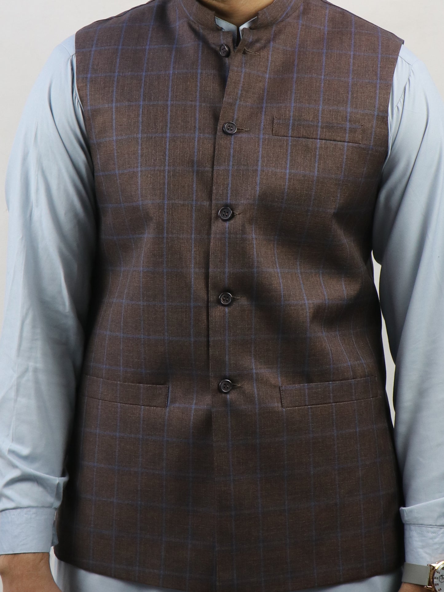 Brown Checks Waistcoat for Men MW08
