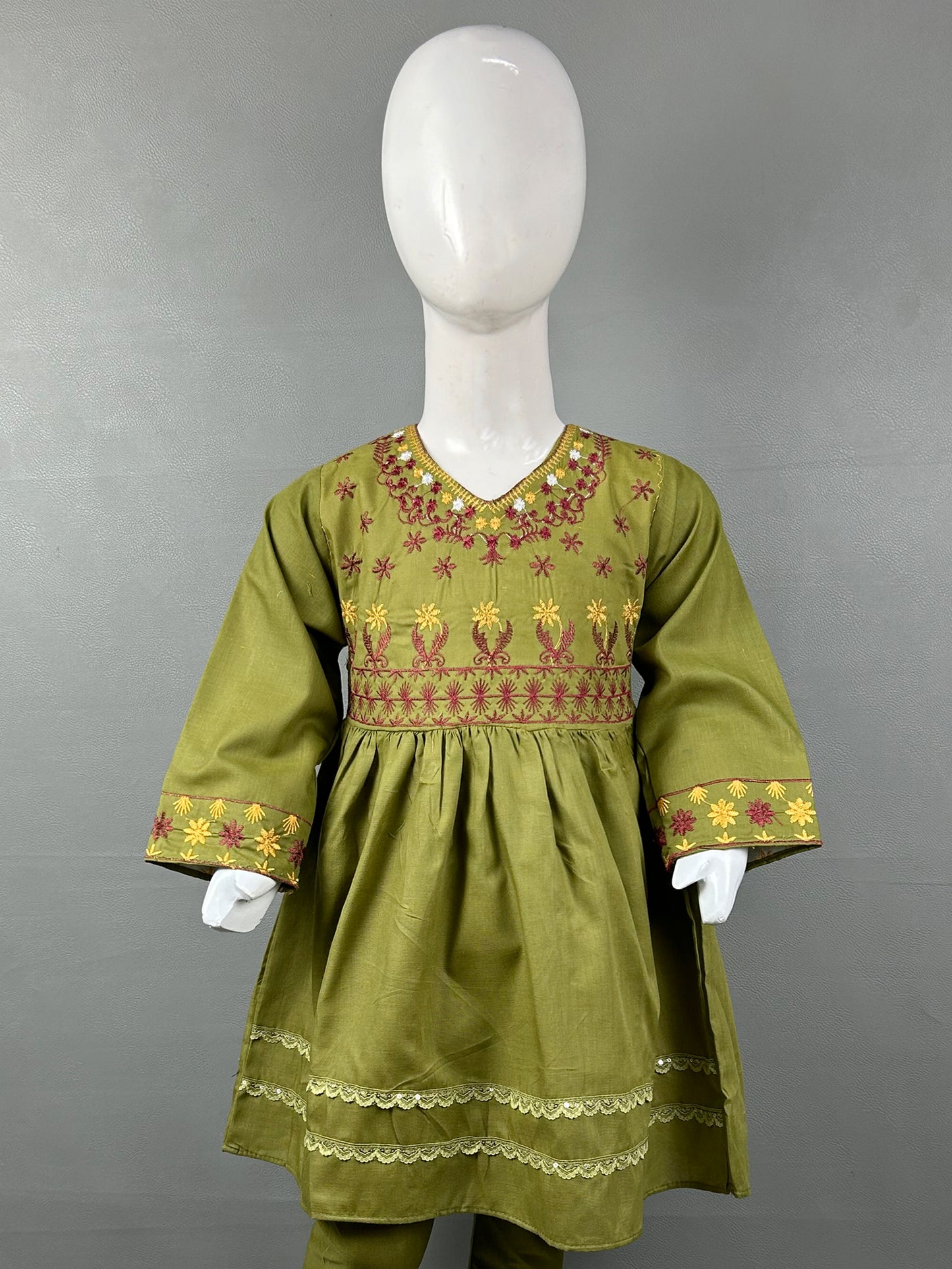 5Yr - 12Yrs Dark Green Embroidered Suit For Girls RZ GS193