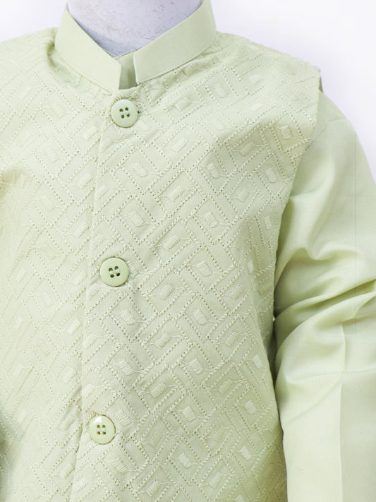 BKS15 AM Boys WaistCoat Shalwar Kameez Suit 2Yrs - 14Yrs Light Green