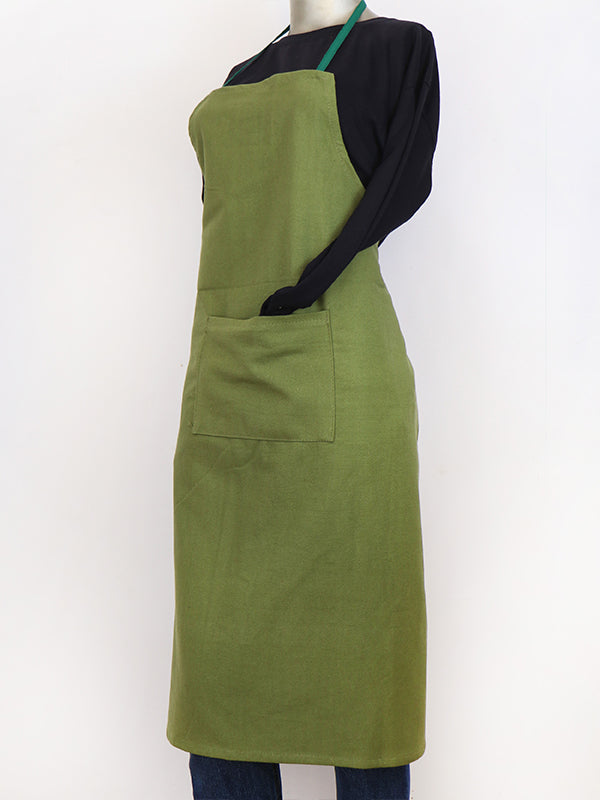 Kitchen Cooking Apron With Front-Pocket Plain Green