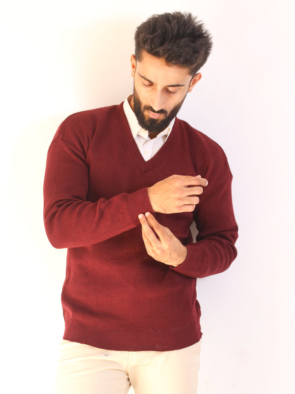 MSW26 Full Sleeves Plain Sweater for Men Maroon