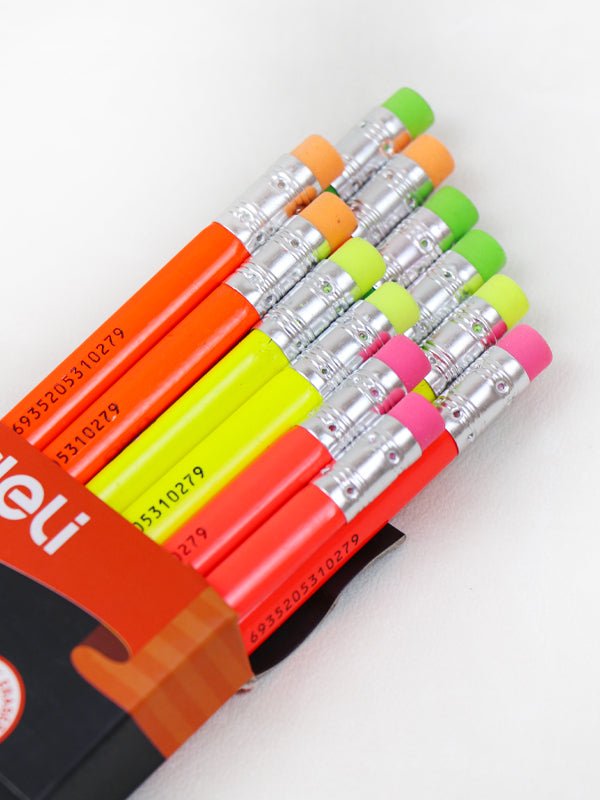 Deli Neon HB Graphite Pencils - 12Pcs