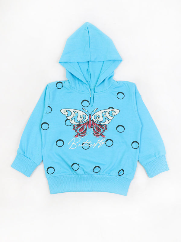 GTS01 MZ Girls Hooded T-Shirt 1 Yrs - 4 Yrs Butterfly Sky Blue