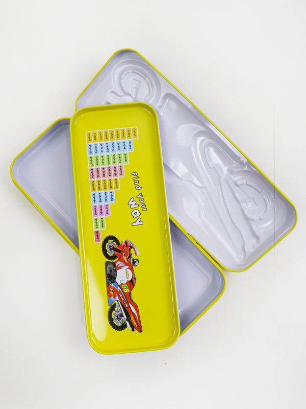 PB08 Metal Pencil Box For Kids Racing Bike Yellow