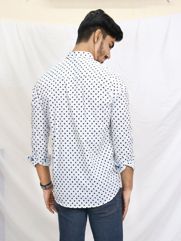 UM Men's Printed Casual Shirt Polka Dot White
