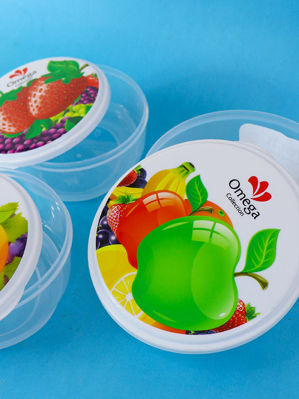 Pack of 3 Plastic Food Storage Box Round Apple