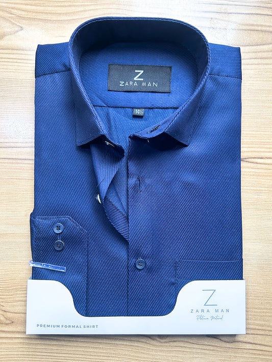 MFS724 Navy Blue Textured Formal Dress Shirt For Men