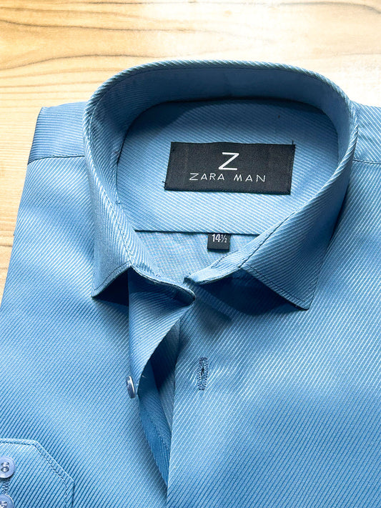 MFS725 Steel Blue Textured Formal Dress Shirt For Men
