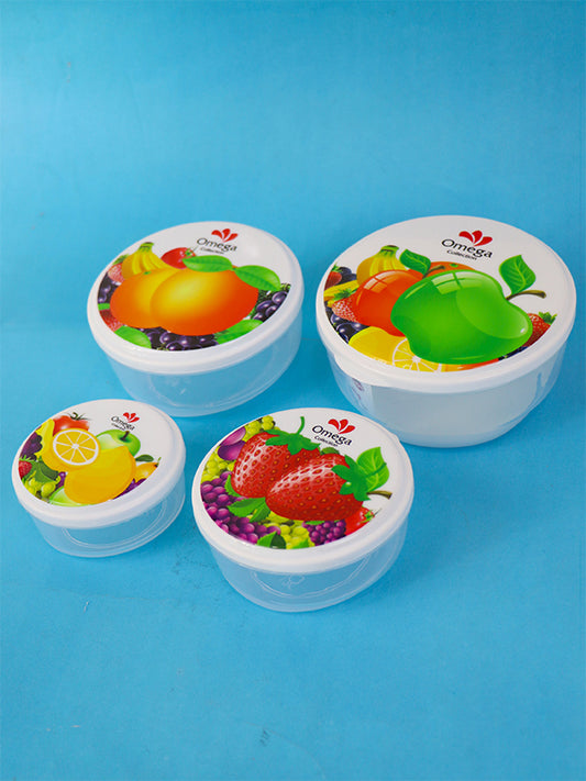 Pack of 4 Plastic Food Storage Box Round Apple
