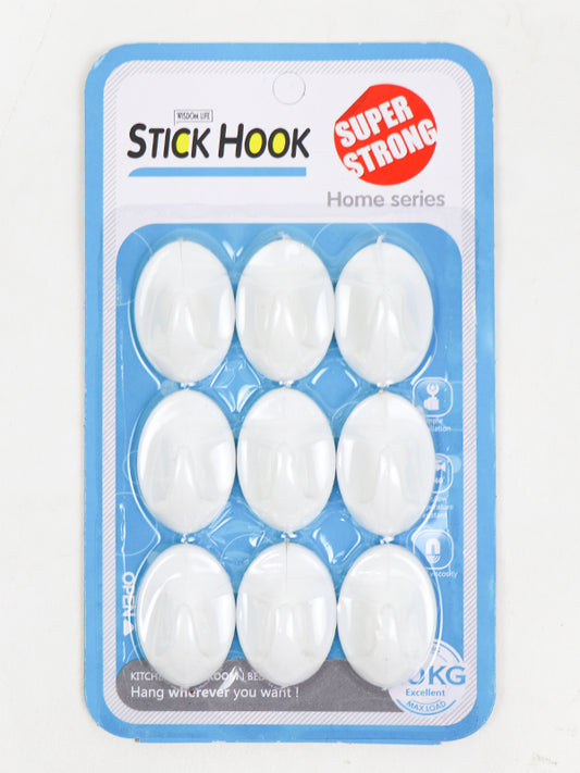 Set of 9 White Sticky Wall Hooks