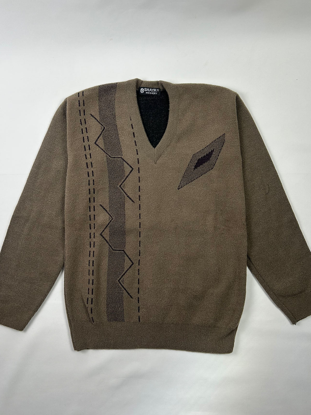 Brown V-Neck Full Sleeves Sweater For Men MSW75