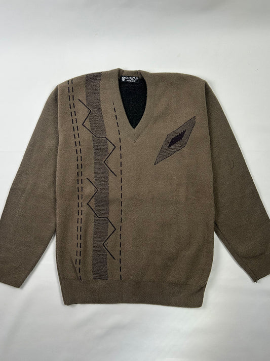Brown V-Neck Full Sleeves Sweater For Men MSW75