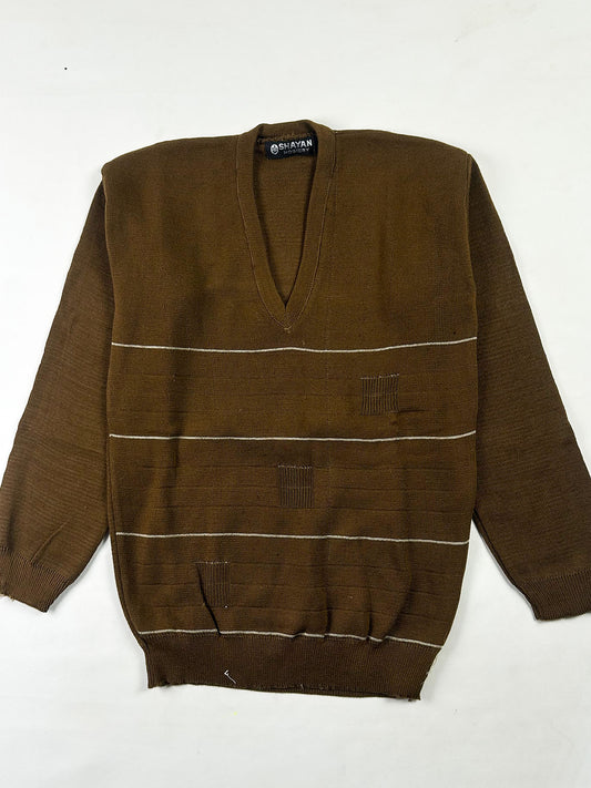 Brown V-Neck Full Sleeves Sweater For Men MSW79