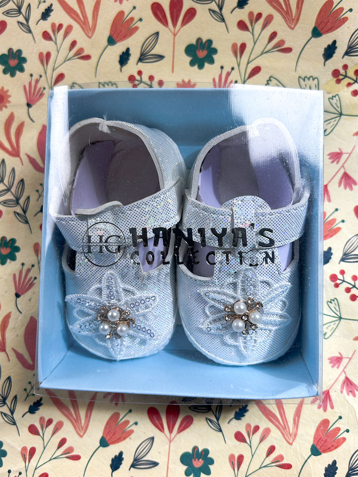 White Floral Mary Jane Bootie For Newborn NB125