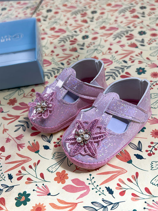 Pink Floral Mary Jane Bootie For Newborn NB127