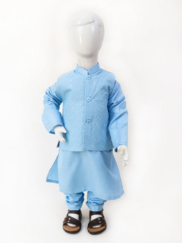 BKS15 AM Boys Waistcoat Kurta Pajama Suit 2Yrs - 14Yrs Sky Blue