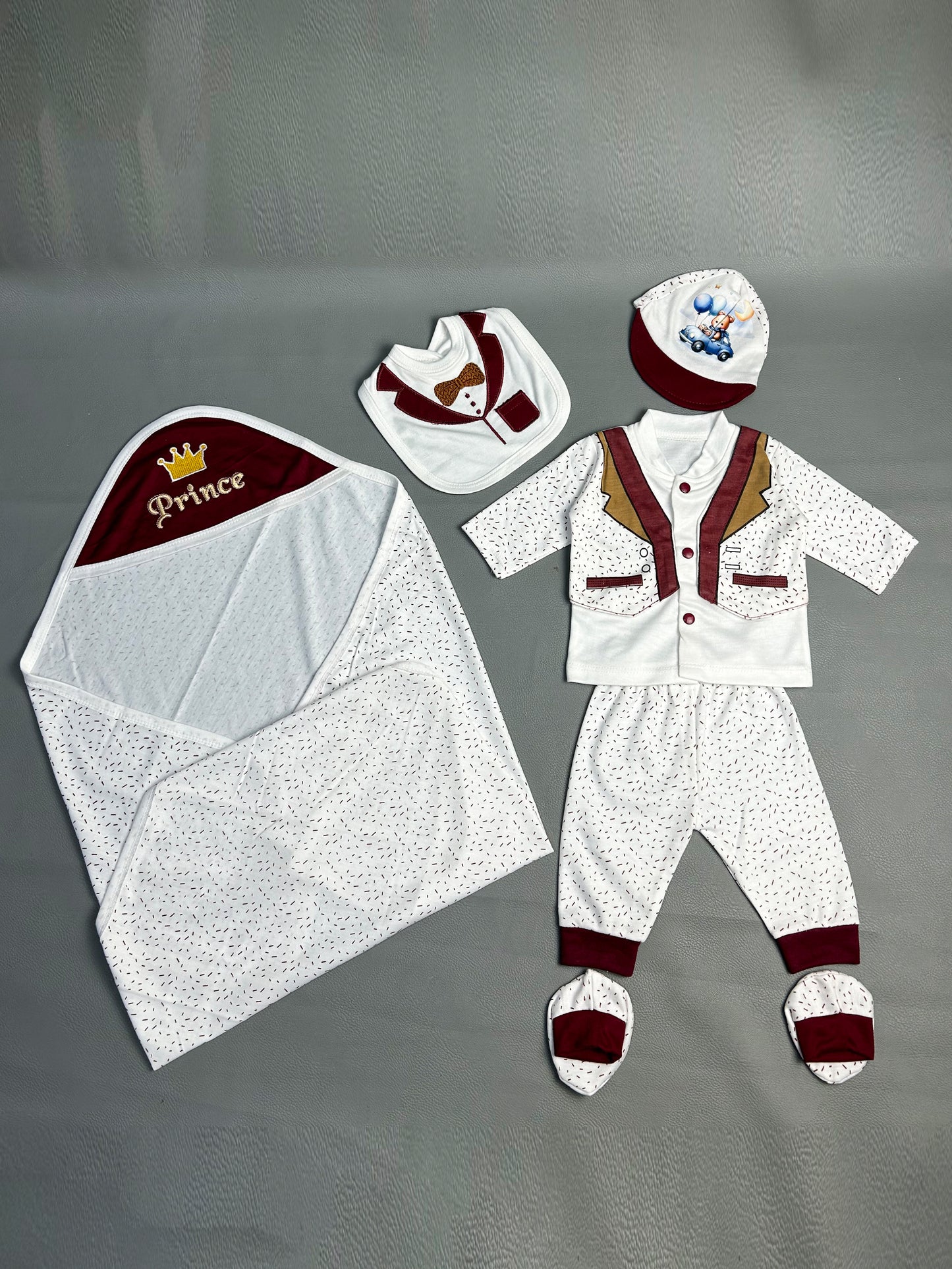 0Mth - 3Mth Prince Maroon 6Pcs Gift Set For Newborn NBGS69