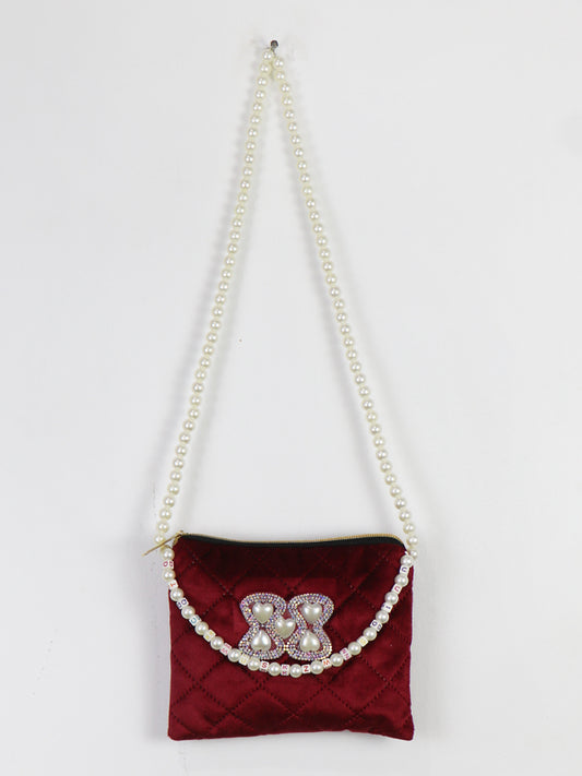 Stylish Velvet Handbag For Women's Heart Maroon 20