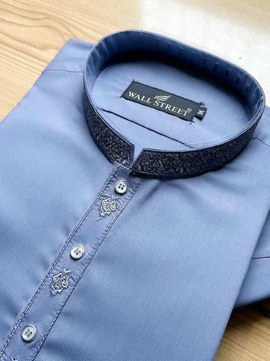 925-7 B Grey Stitched Suit Sherwani Collar Kameez Shalwar For Men MSK460