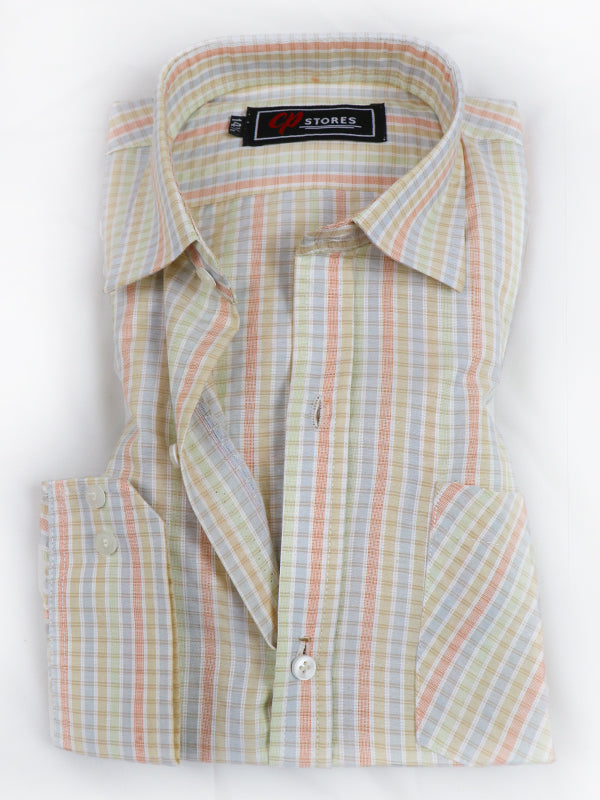 Yellow Multichecks Formal Dress Shirt For Mens AZ MFS60