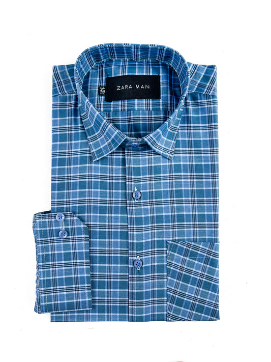Blue Checks Formal Dress Shirt For Men MFS319