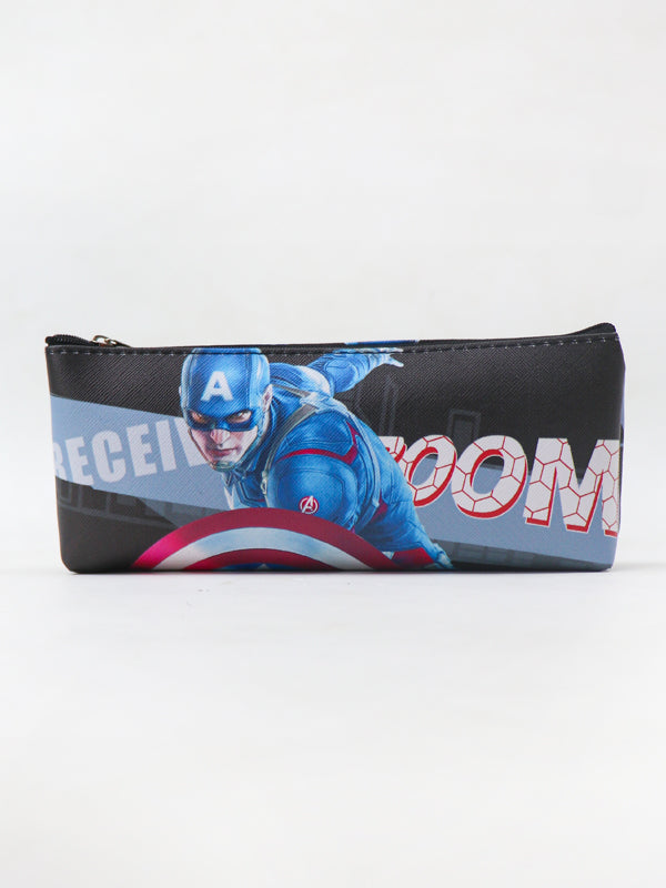 PB01 Zipper Pencil School Pouch For Kids Marvel Captain Black