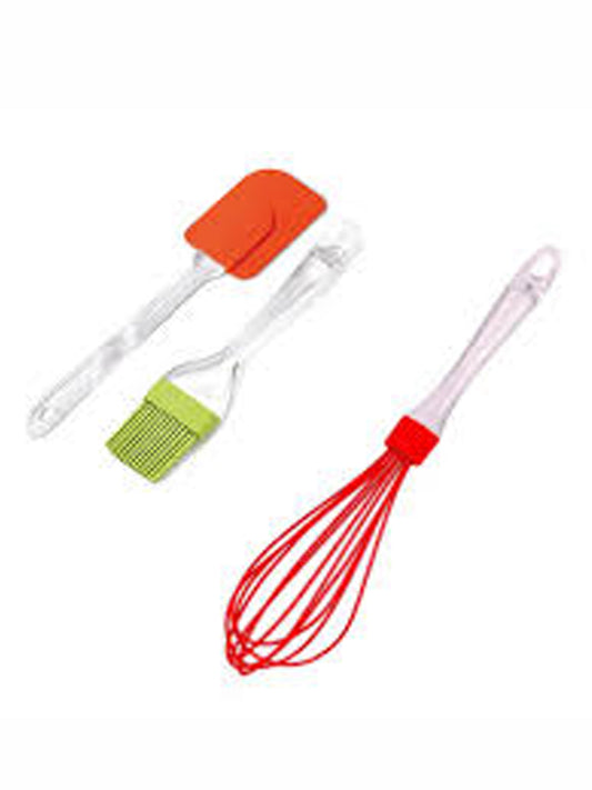 Pack of 3 Whisk, Basting Brush And Spatula Multicolor