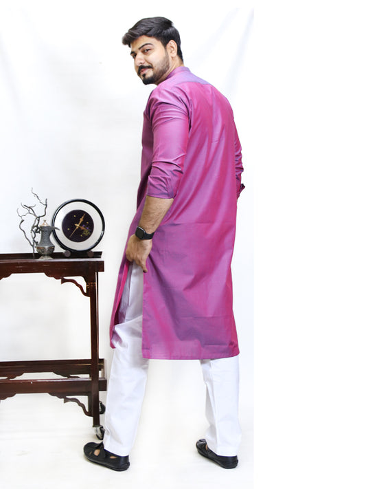 AM Men's Chambray Embroidery Kurta Purple