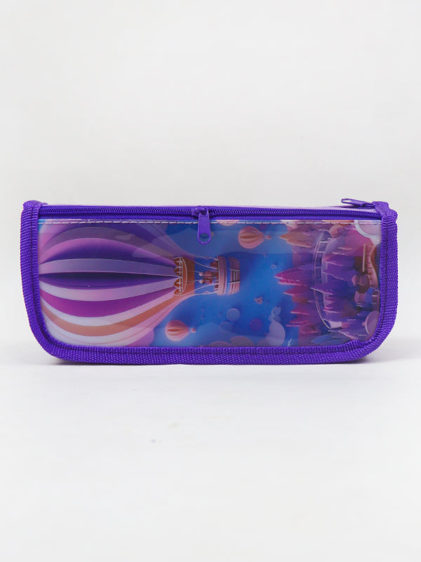 PB06 Zipper Pencil School Pouch For Kids Balloon Purple