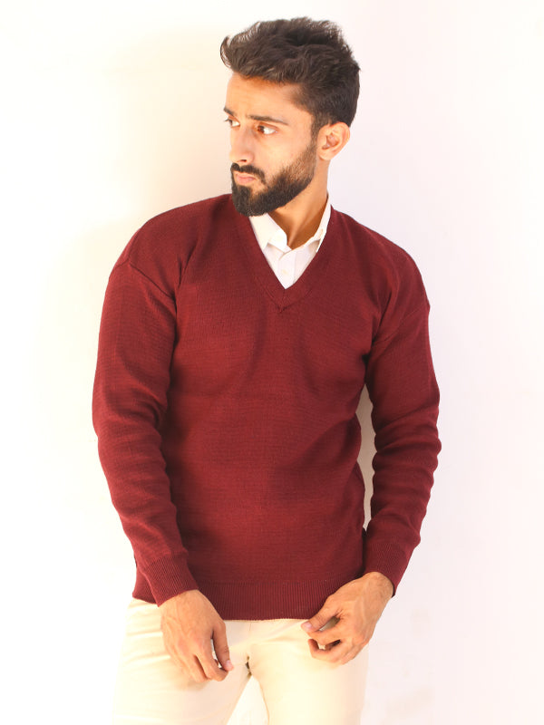 MSW26 Full Sleeves Plain Sweater for Men Maroon