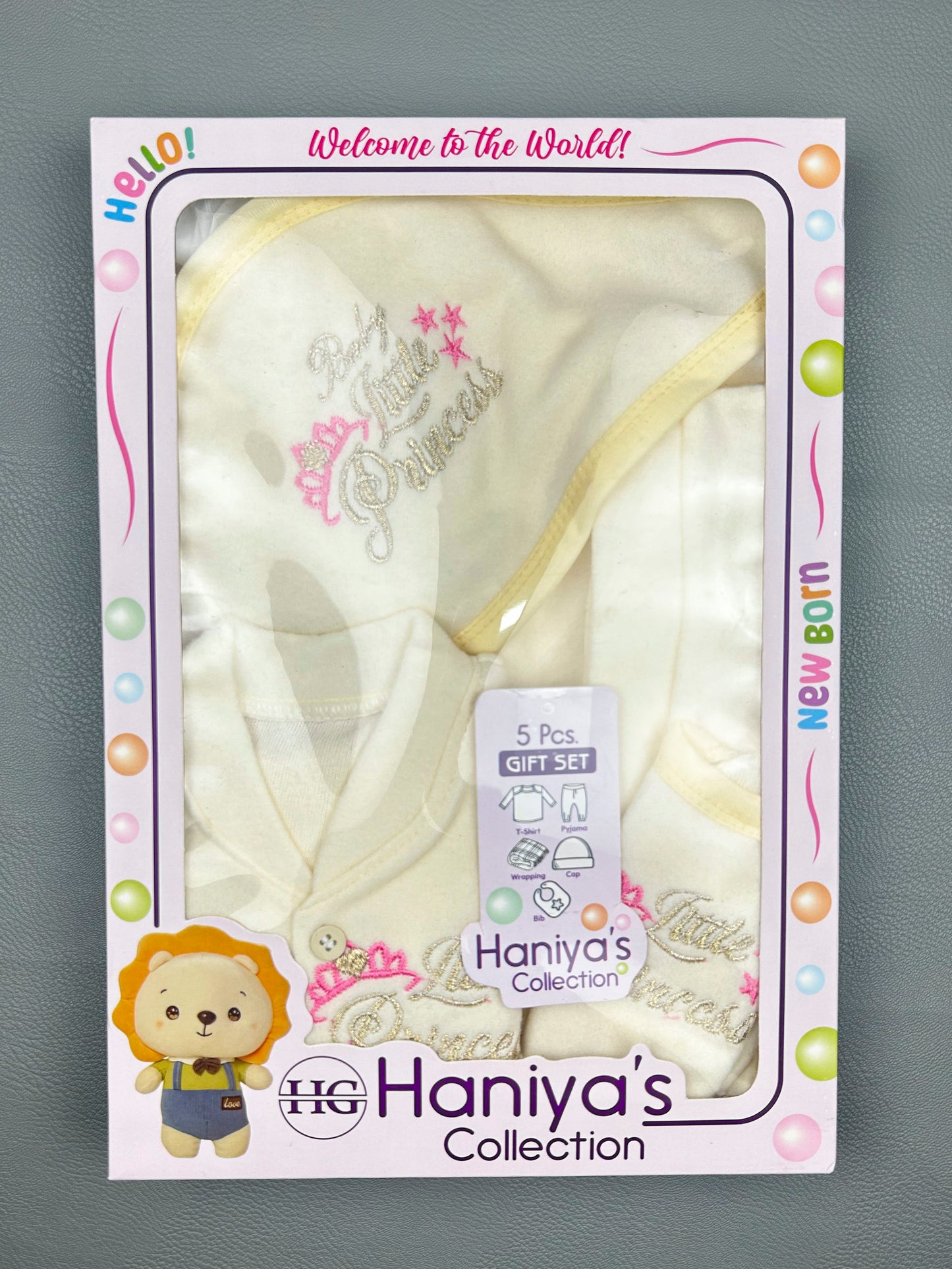 0Mth - 3Mth Light Yellow Little Princess 5Pcs Gift Set For Newborn NBGS119