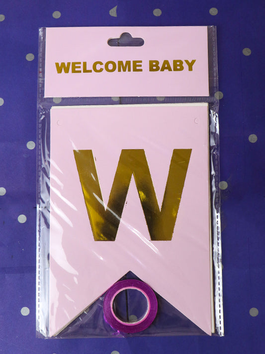 Pack Of 11 Welcome Baby Pink Baby Shower Decoration Banner BP25