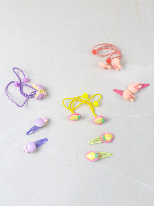 Pack Of 3 Multicolor Hair Tie Set And Hair Clips Set For Girls GHC44