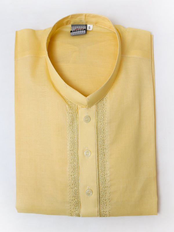 AM 100% Premium Cotton Kurta Sherwani Collar for Men Yellow